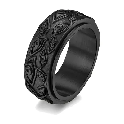 Spinner-Ring mit Auge-Motiv, Mattschwarz aus Edelstahl