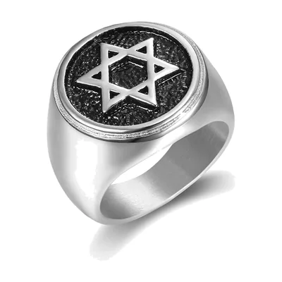 Anillo Sello Estrella de David, Acero Inoxidable 316L