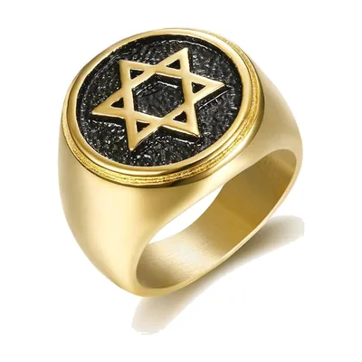 Anillo Sello con Estrella de David, Acero Inoxidable 316L