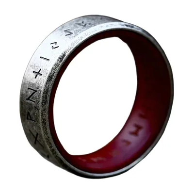 Anillo de Runas Vikingas con Incrustación de Palisandro, Acero Inoxidable