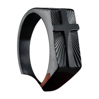 Herren Siegelring mit Kreuz und Sonnenstrahlen, Edelstahl