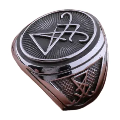Lucifer Siegelring mit okkultem Symbol, Edelstahl