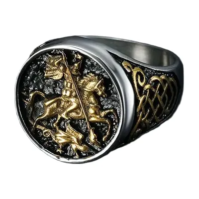 Anillo Sello de San Jorge y el Dragón, Acero Inoxidable