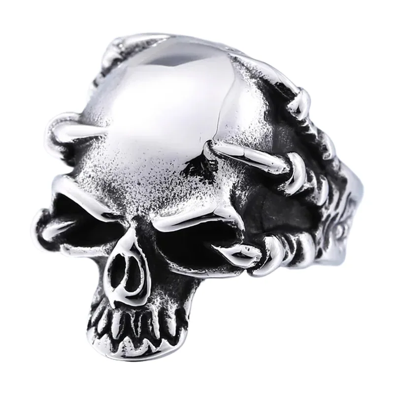 Totenkopf-Statementring mit Krallen-Design, Edelstahl