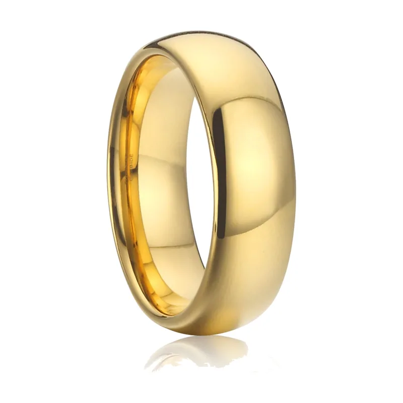 Bague Alliance Bombée Polie, Acier Inoxydable Doré