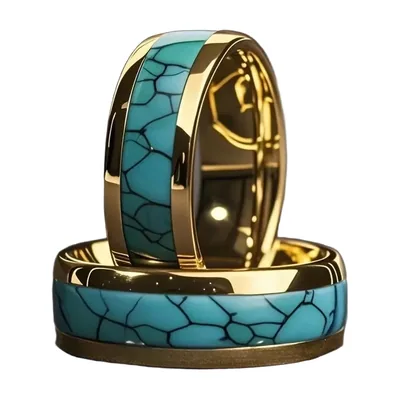 Anillo de Banda con Incrustación de Turquesa, Acero Inoxidable