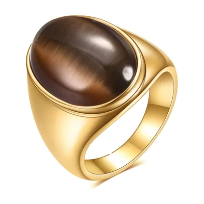 Anillo Sello con Piedra Ojo de Gato, Acero Inoxidable