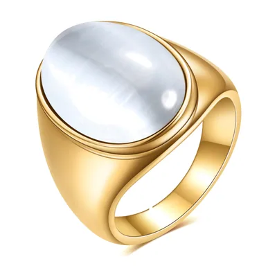 Anillo Sello Ovalado con Piedra Ojo de Gato, Acero Inoxidable
