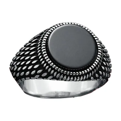Anillo Sello Ovalado con Piedra Negra y Detalle Trenzado, Acero Inoxidable