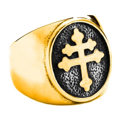 Anillo Sello con Cruz de Lorena, Acero Inoxidable