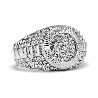 Anillo Sello Redondo con Circonita Transparente, Acero Inoxidable