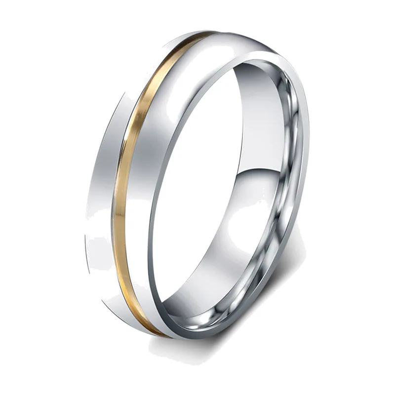 Anillo de acero inoxidable con franja dorada