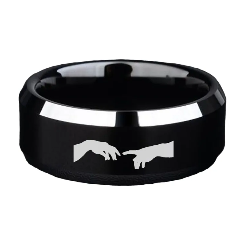 Reaching Hands Band Ring, Black 316L Stainless Steel