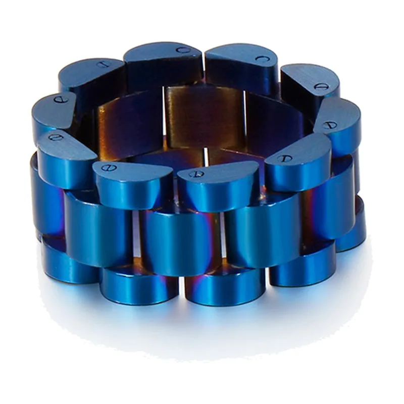 Blue Linked Segment Band Ring, 316L Stainless Steel