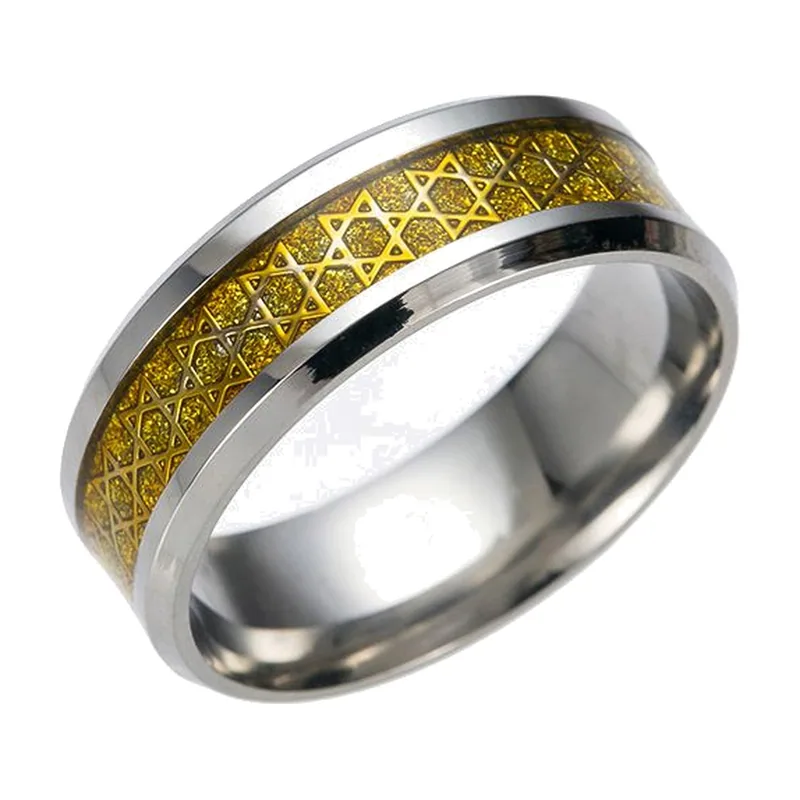 Bague Étoile de David avec Détail Doré, Acier Inoxydable