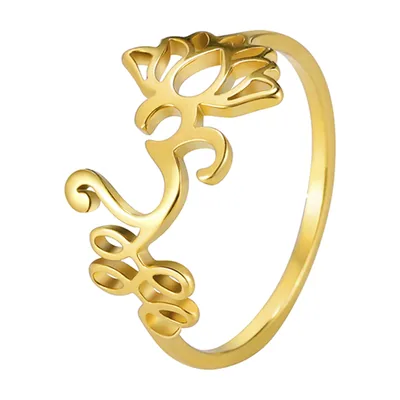 Bague Om avec Fleur de Lotus, Acier Inoxydable