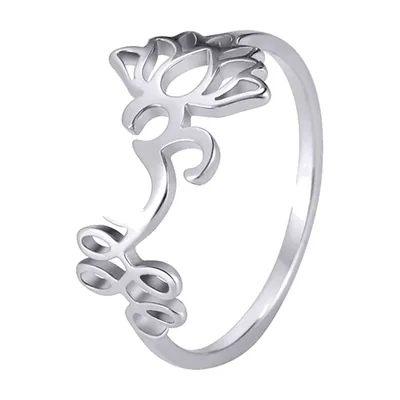 Bague Om Chakra Fleur de Lotus, Acier Inoxydable