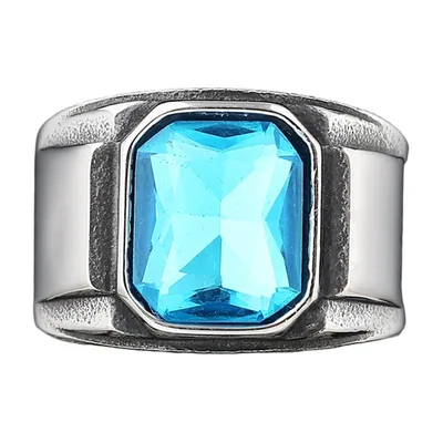 Sello Gótico con Piedra Azul, Acero Inoxidable 316L