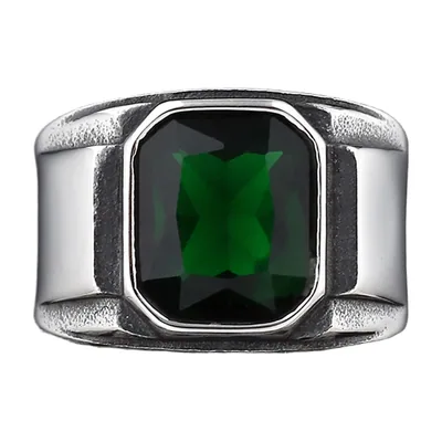 Anillo Sello Gótico con Piedra Verde, Acero Inoxidable