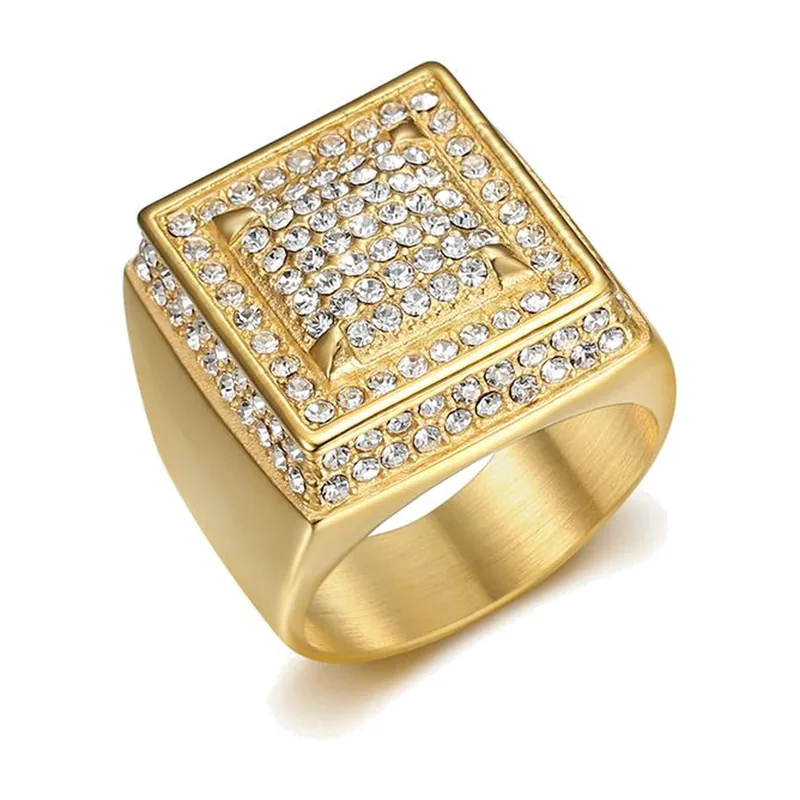 Chevalière Carrée avec Zirconia Clair, Acier Inoxydable