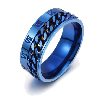 Herren Spinner-Ring mit römischen Ziffern und Kettendetail, Edelstahl
