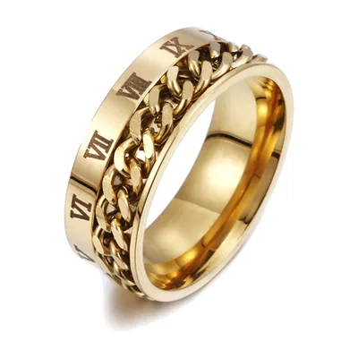 Herren Spinner-Ring mit römischen Ziffern und Gliederketten-Optik, Edelstahl