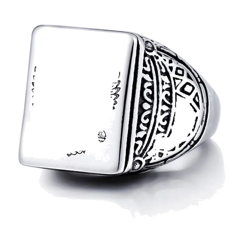 Square Signet Ring with Double Headed Eagle, Stainless Steel