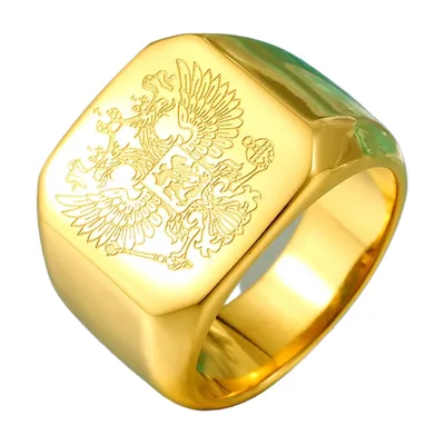 Anillo Sello Cuadrado con Águila Bicéfala, Acero Inoxidable