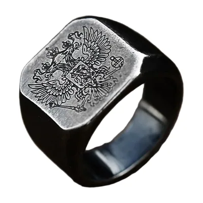 Anillo Sello Cuadrado con Águila Bicéfala, Acero Inoxidable