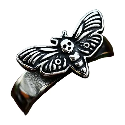 Anillo de Polilla con Detalle de Calavera, Acero Inoxidable 316L