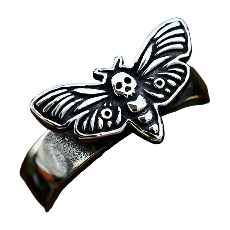 Bague Papillon de Nuit avec Crâne, Acier Inoxydable 316L