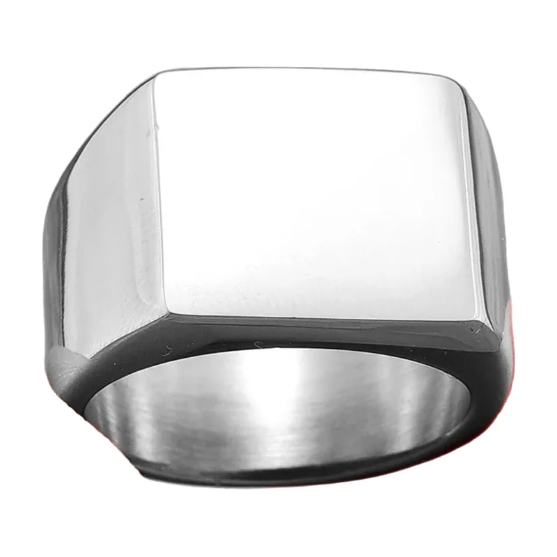 Square Signet Ring, Polished 316L Stainless Steel