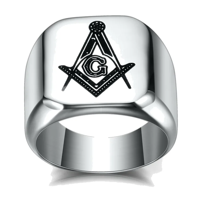 Anello Sigillo Massone con Squadra e Compasso, Acciaio Inossidabile 316L