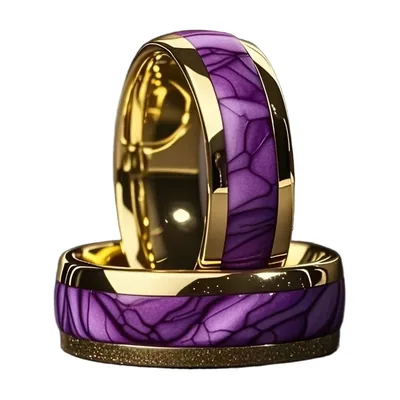 Herren Ring mit lila Marmorstein und Gold-Finish, Edelstahl