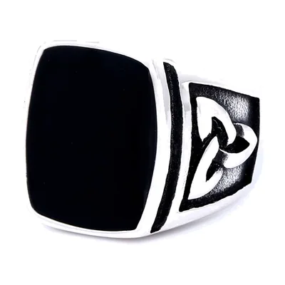 Anillo sello cuadrado con piedra negra y nudo celta, acero inoxidable