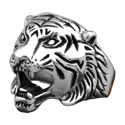 Tigerkopf Statement-Ring für Herren, 316L Edelstahl