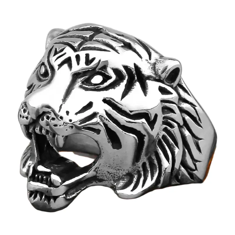 Tiger Head Statement Ring, 316L Stainless Steel