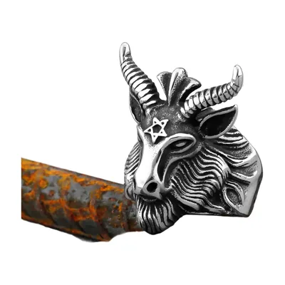 Anello Testa di Capra con Pentagramma, Acciaio Inox 316L