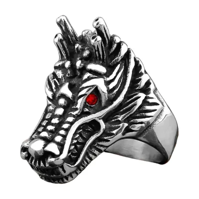 Drachenkopf-Ring mit rotem Stein, 316L Edelstahl