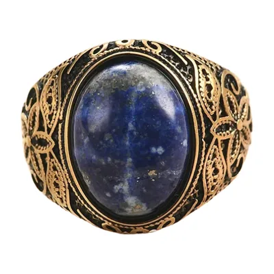 Anillo Sello Vintage con Piedra Azul y Filigrana, Acero Inoxidable