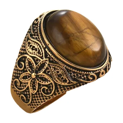 Anillo Sello Vintage con Piedra Marrón, Acero Inoxidable