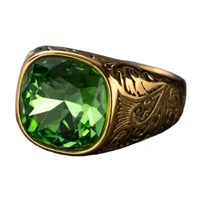 Anillo Sello Cuadrado con Piedra Verde, Acero Inoxidable