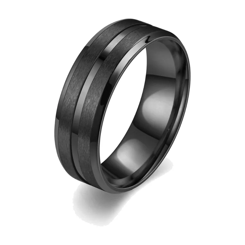 8mm Band Ring with Brushed and Polished Accents, Stainless Steel