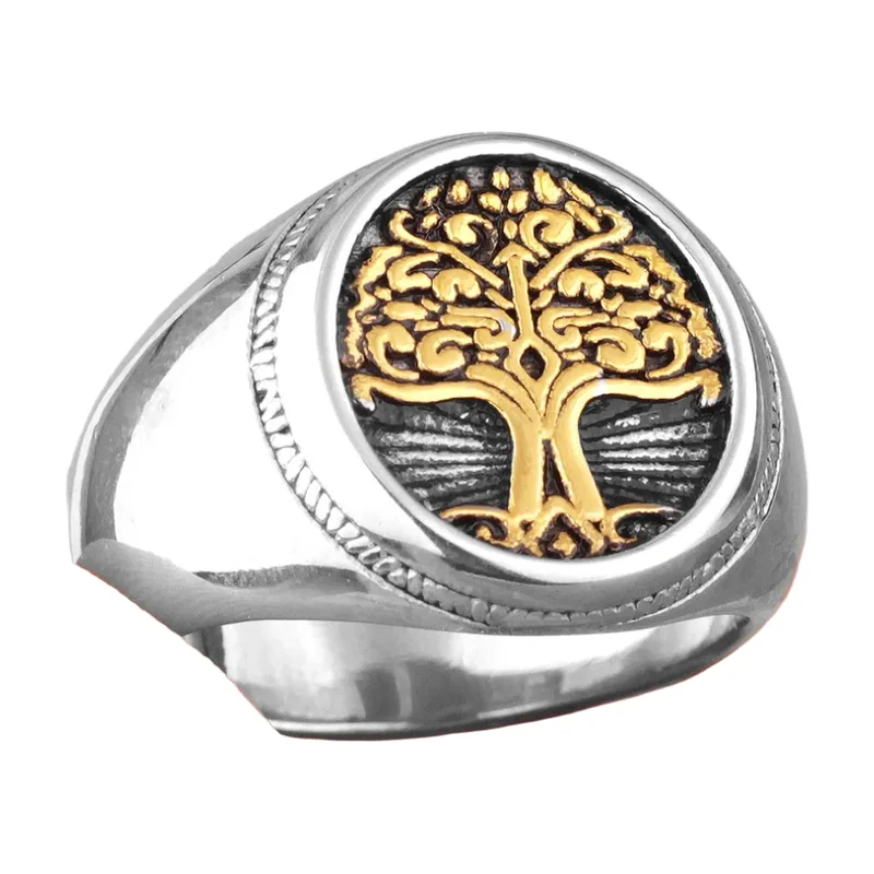 Yggdrasil Lebensbaum Siegelring für Herren, Edelstahl