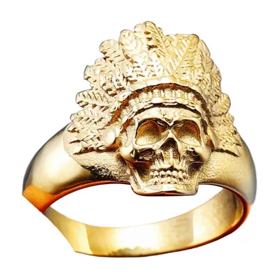 Anillo de Calavera con Tocado Nativo Americano, Acero Inoxidable
