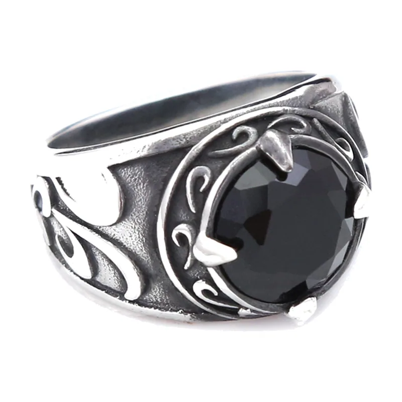 Gotischer Drachenkrallen-Ring mit schwarzem Stein, Edelstahl