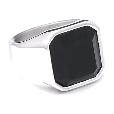 Anillo Sello Garra de Dragón con Piedra Negra, Acero Inoxidable