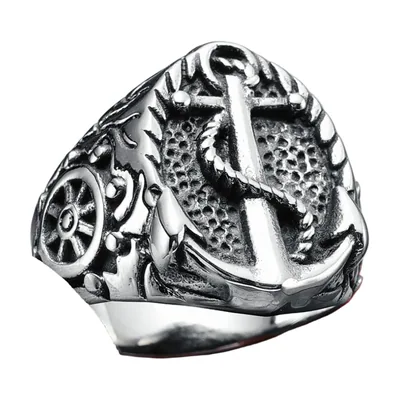 Anillo Náutico de Ancla y Timón, Acero Inoxidable