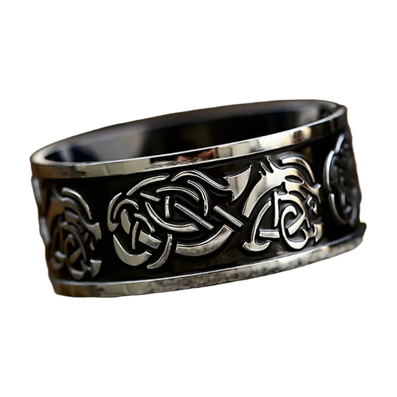 Keltischer Knoten Ring mit Drachen-Motiv, Edelstahl