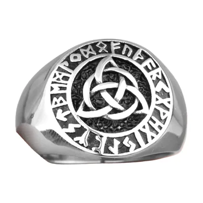 Celtic Knot and Rune Signet Ring, 316L Stainless Steel